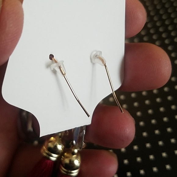 Red Tassel Dangle Earrings - Picture 3 of 3